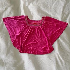 Rainbow Pink Blouse with Embellished Neckline